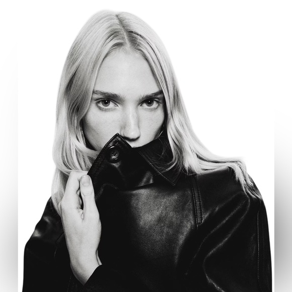 H&M NWT Knee Length Black Leather Jacket in Sz M - Picture 6 of 15